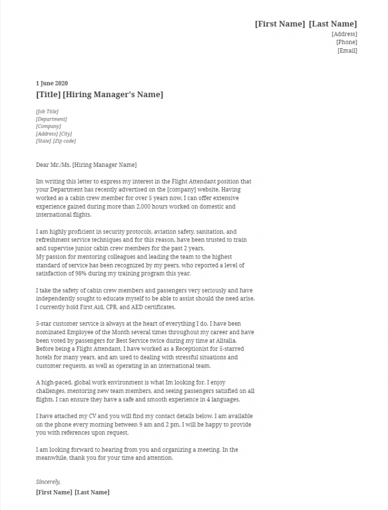 36941 formatting flight attendant cover letter
