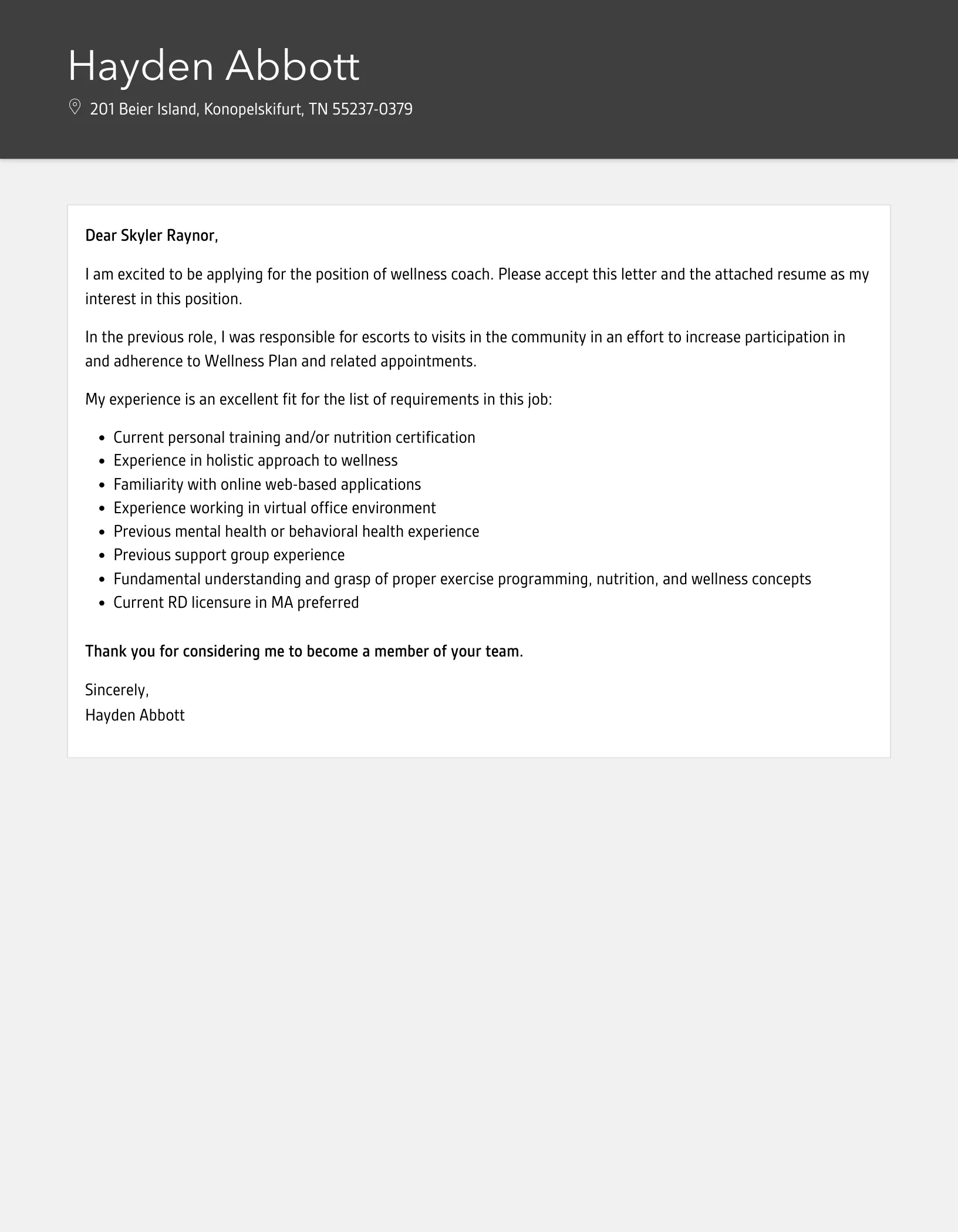 36944 wellness coach cover letter examples