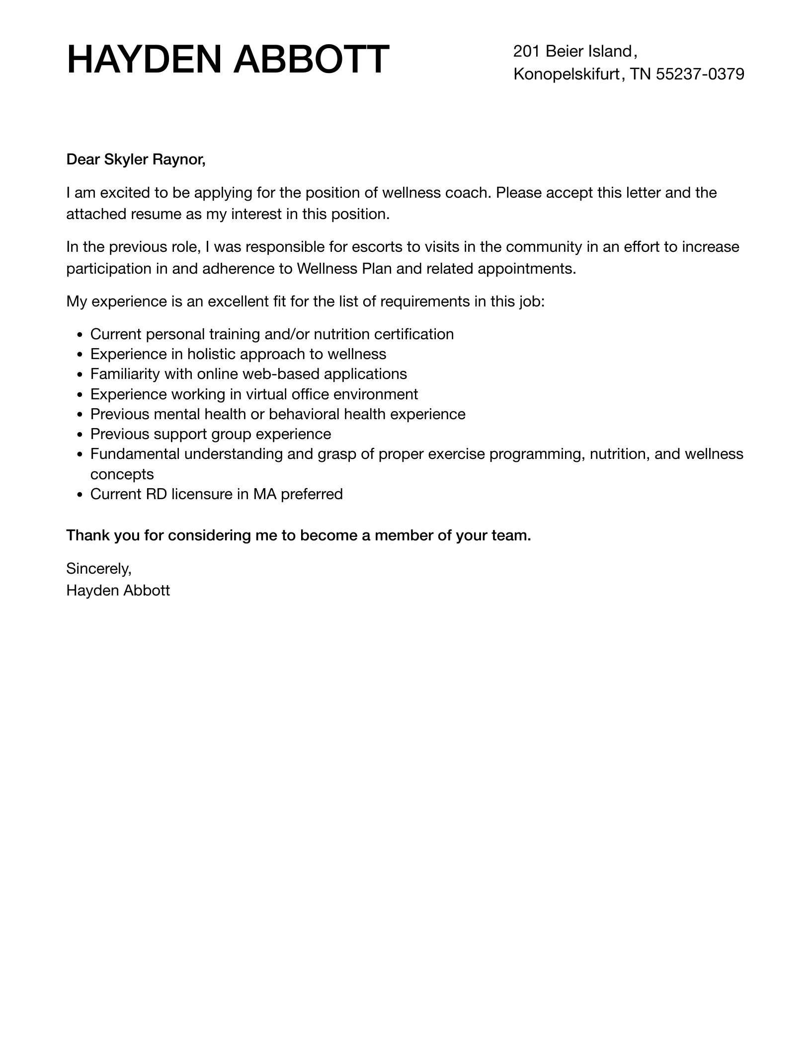 36944 wellness coach cover letter structure