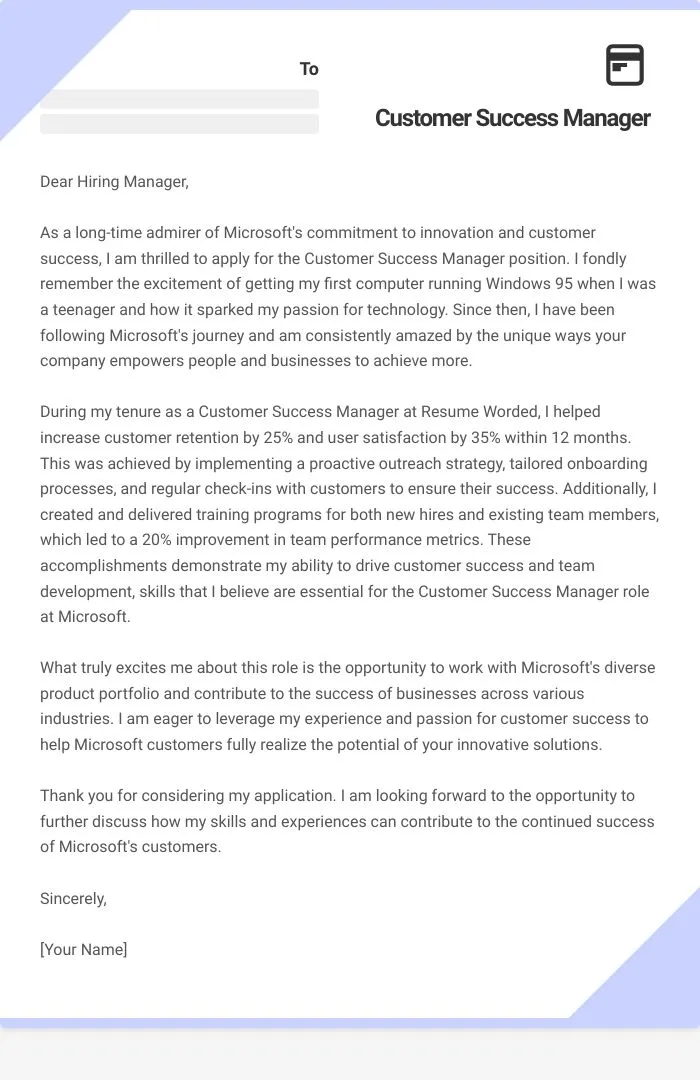 36945 customer success manager cover letter writing