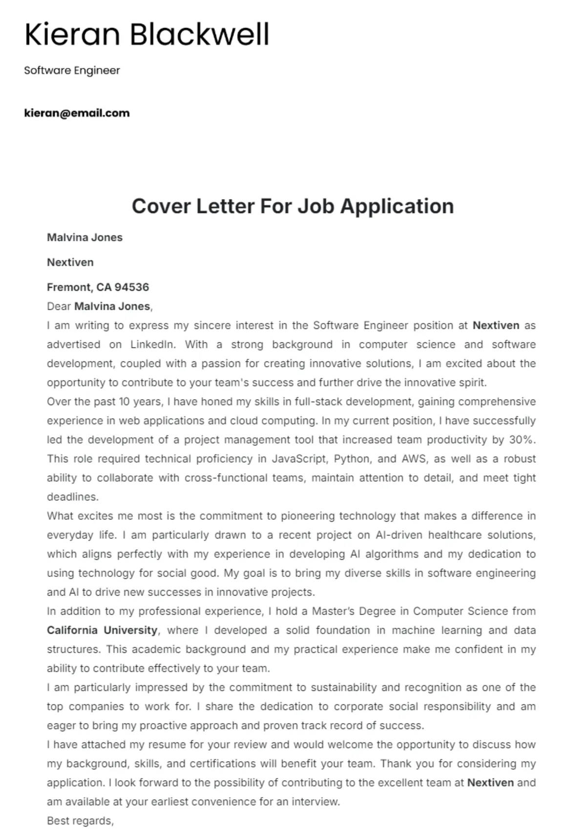 36966 simple cover letter