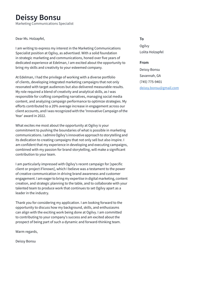 36980 marketing cover letter passion