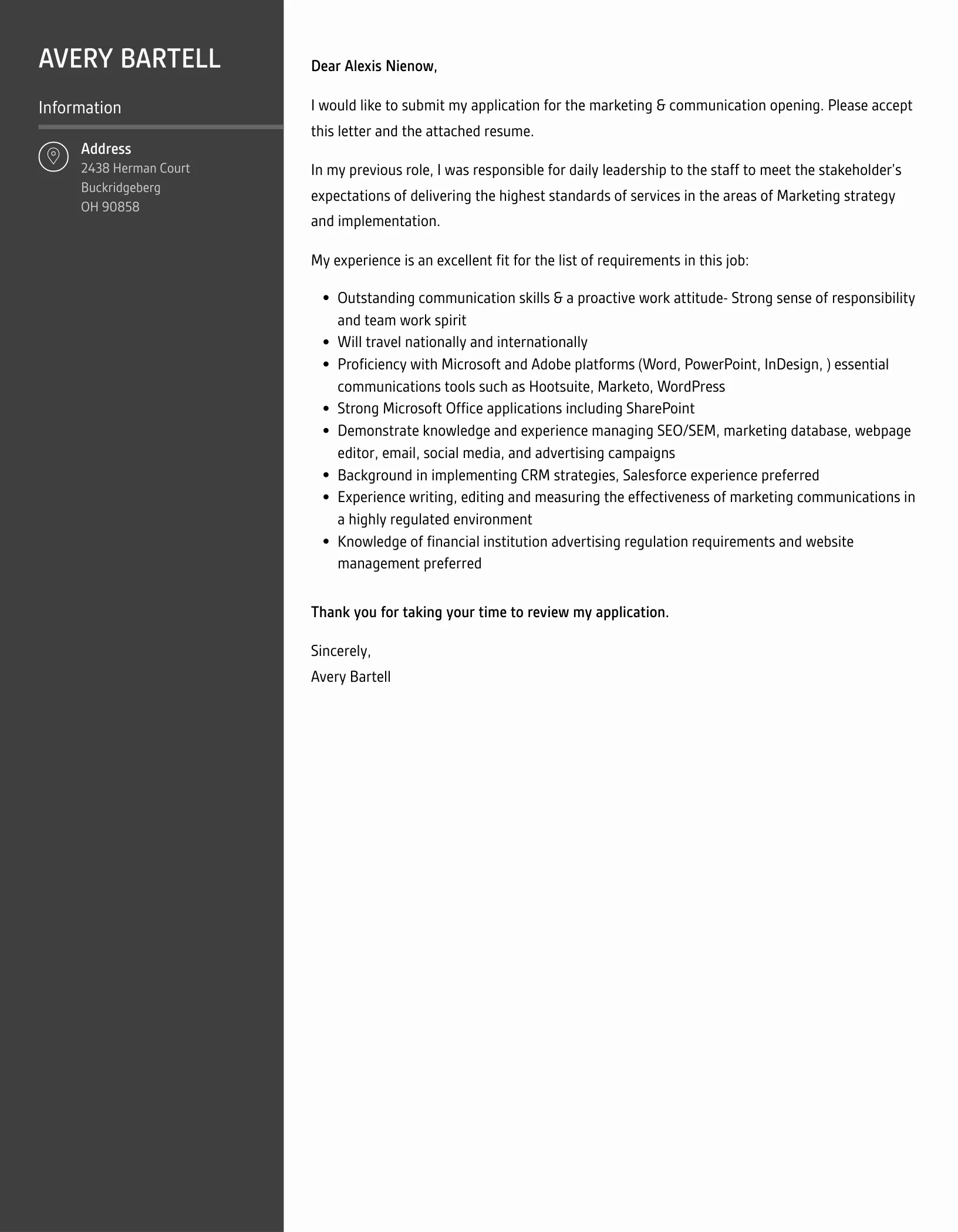 36980 marketing cover letter skills