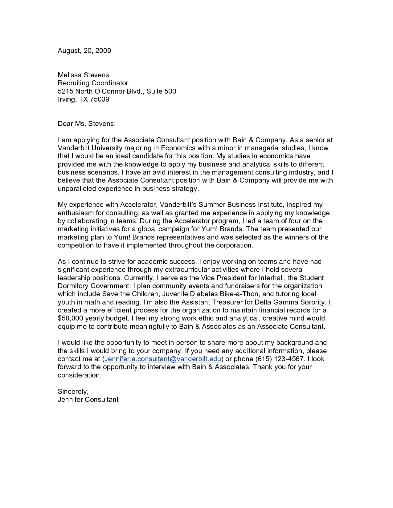 36999 consulting cover letter achievements