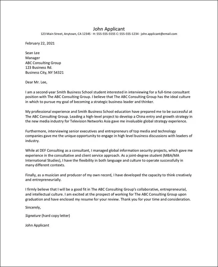 36999 consulting cover letter formatting