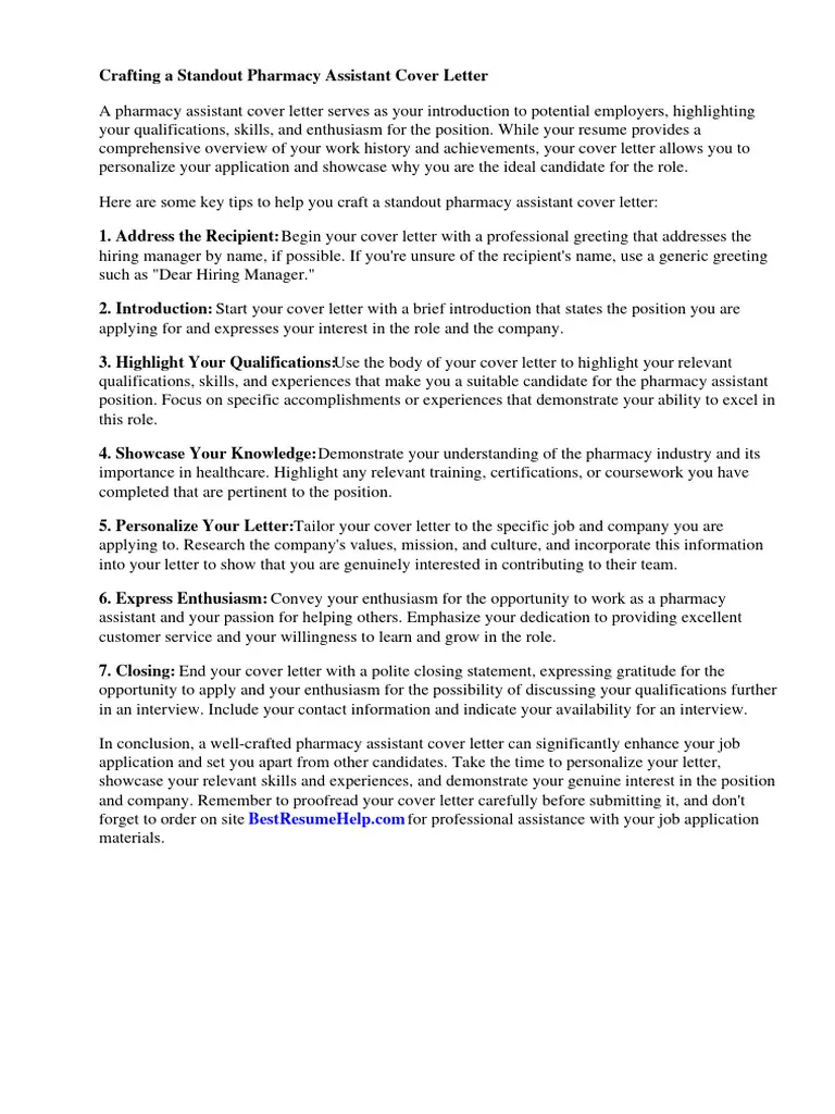 37001 pharmacy assistant cover letter