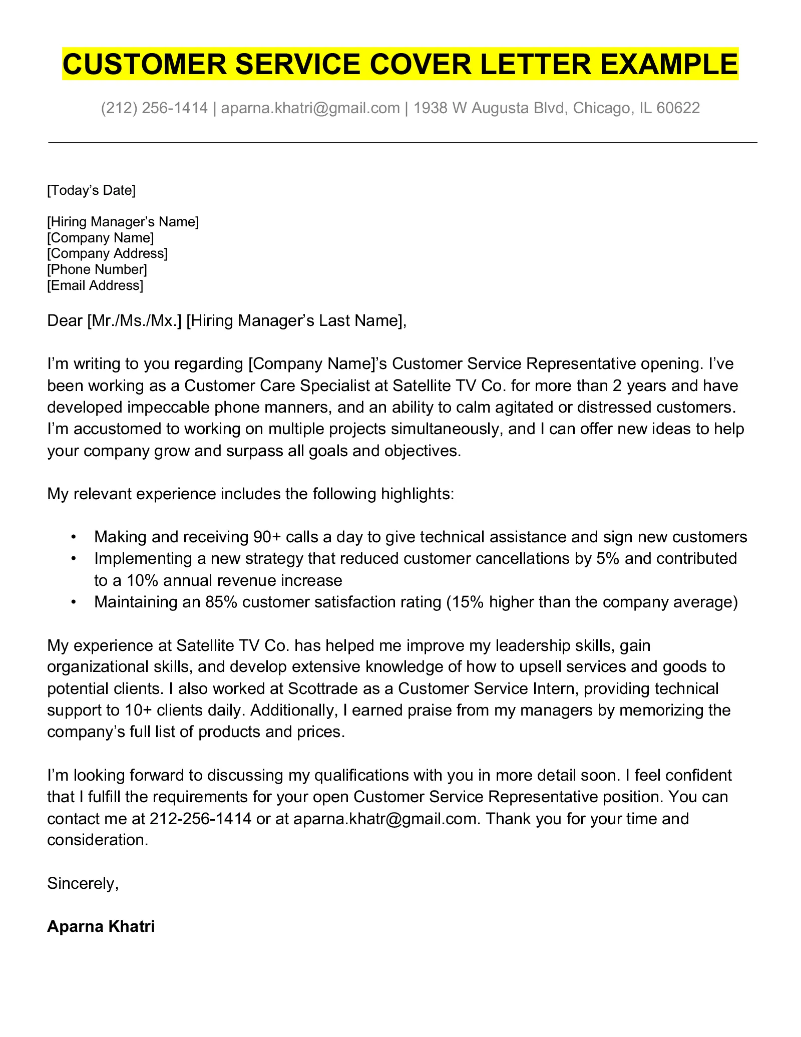 37039 customer service cover letter feedback