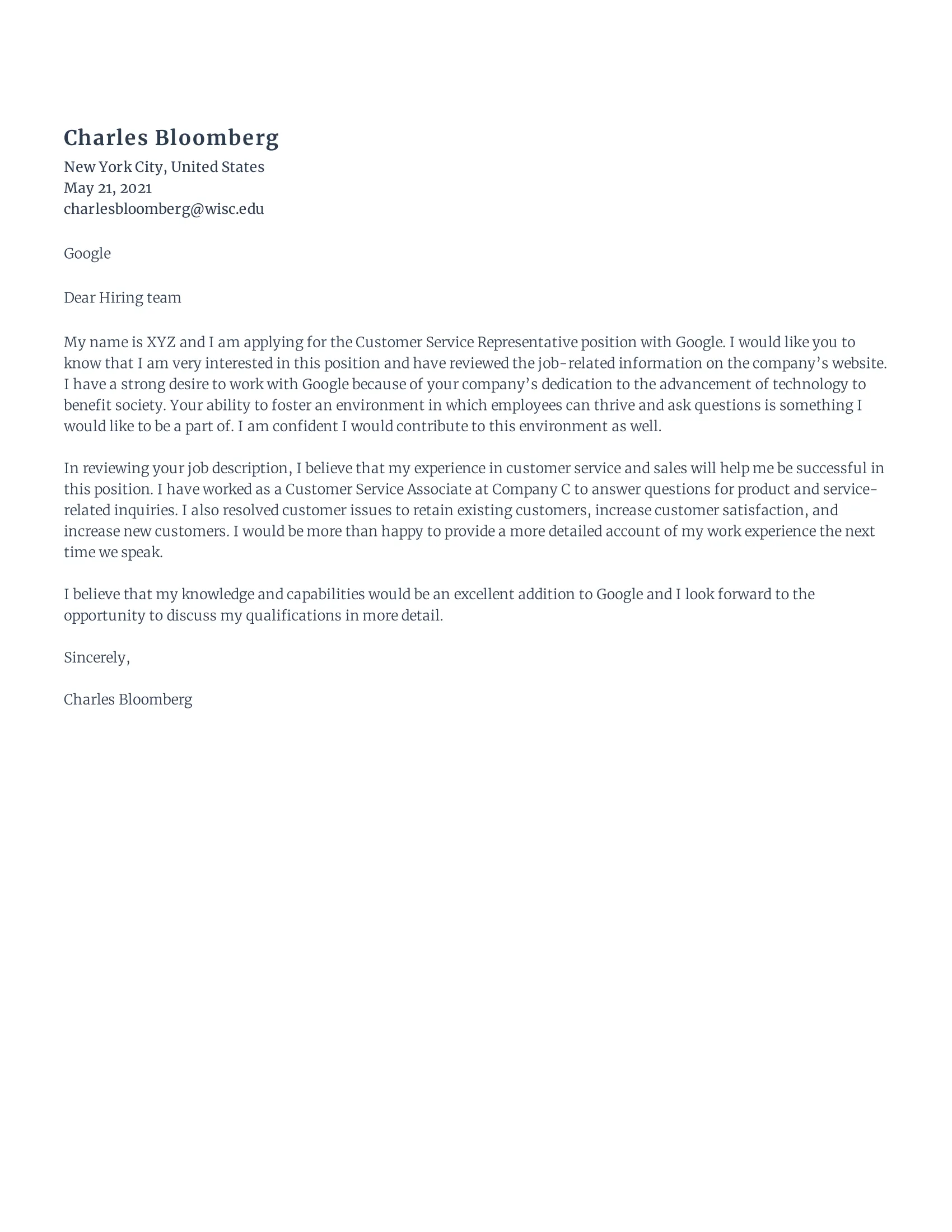 37039 customer service cover letter formatting