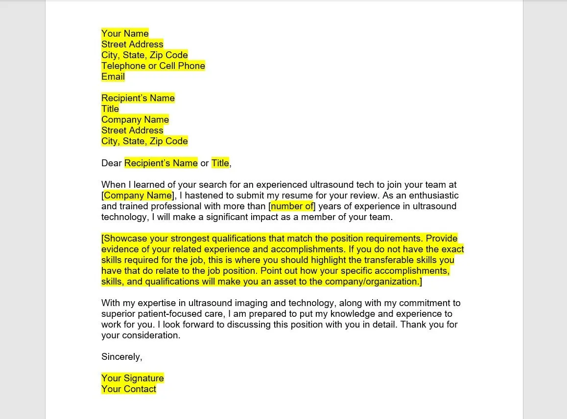 37094 ultrasound tech cover letter structure