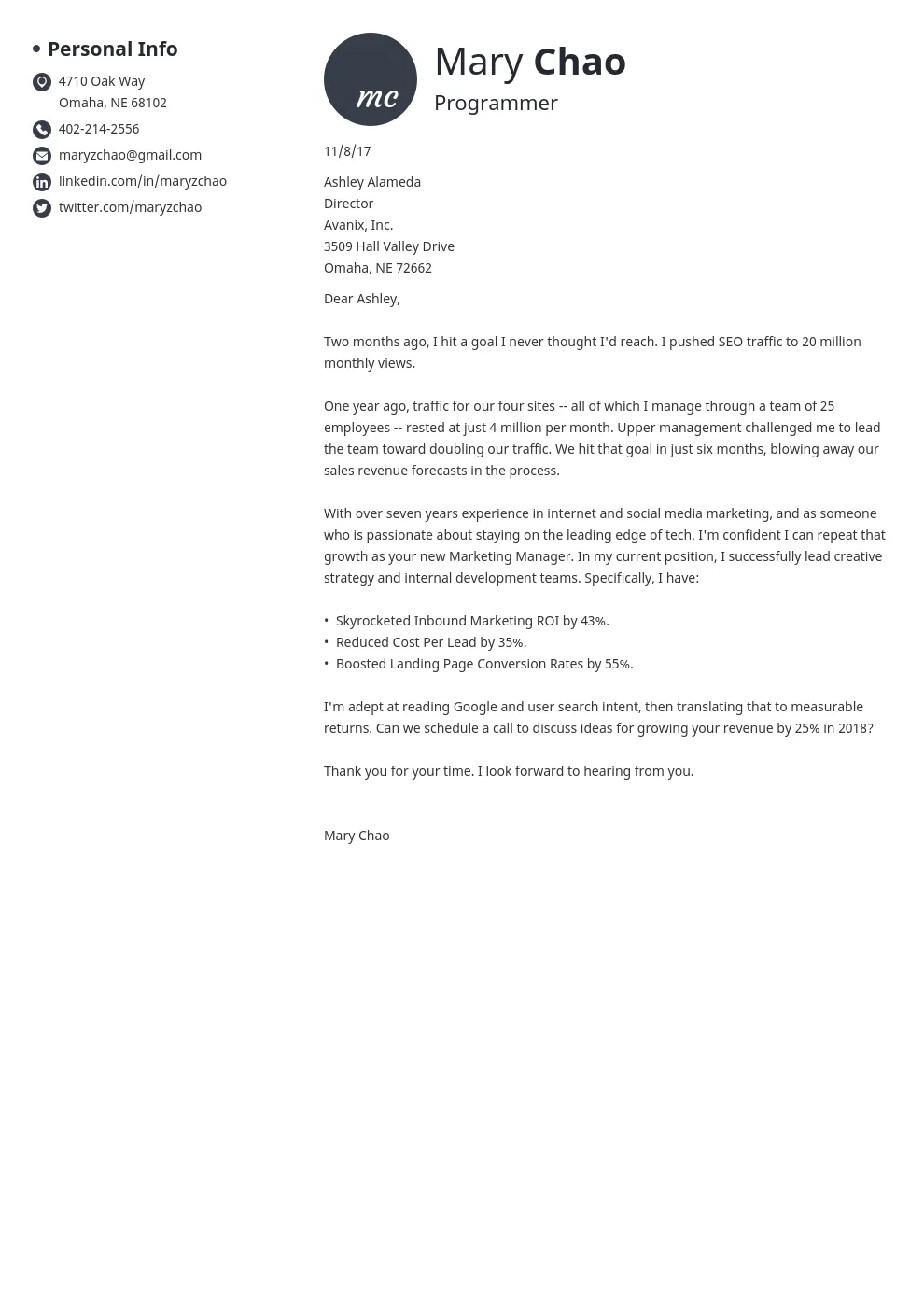 37109 cover letter format