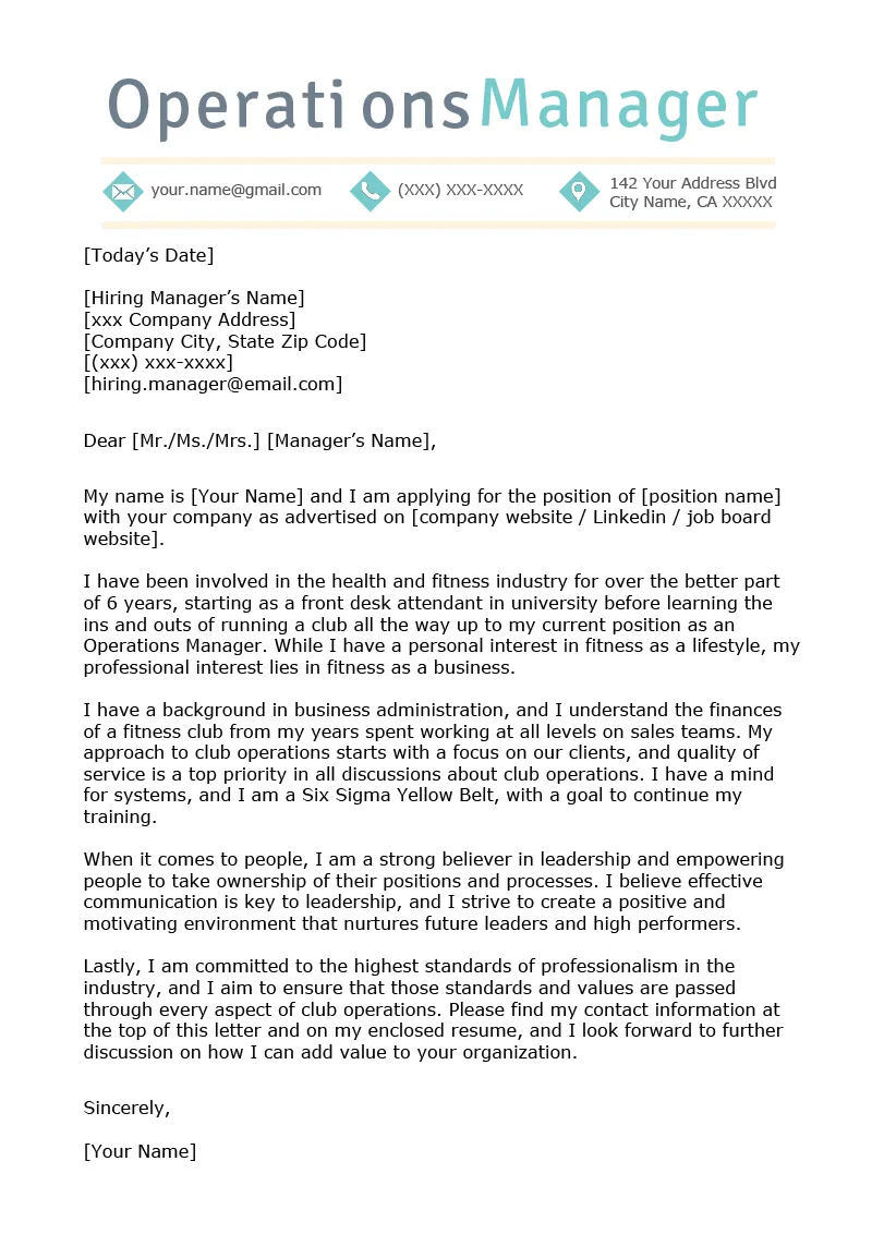 37127 operations manager cover letter