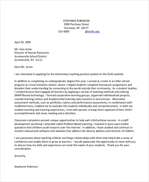 37146 teacher cover letter closing