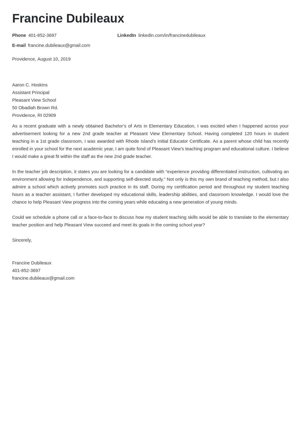 37146 teacher cover letter experience