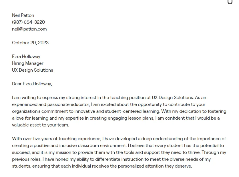 37146 teacher cover letter formatting