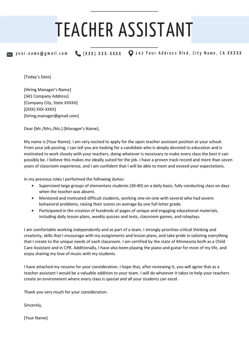 37170 teaching assistant cover letter
