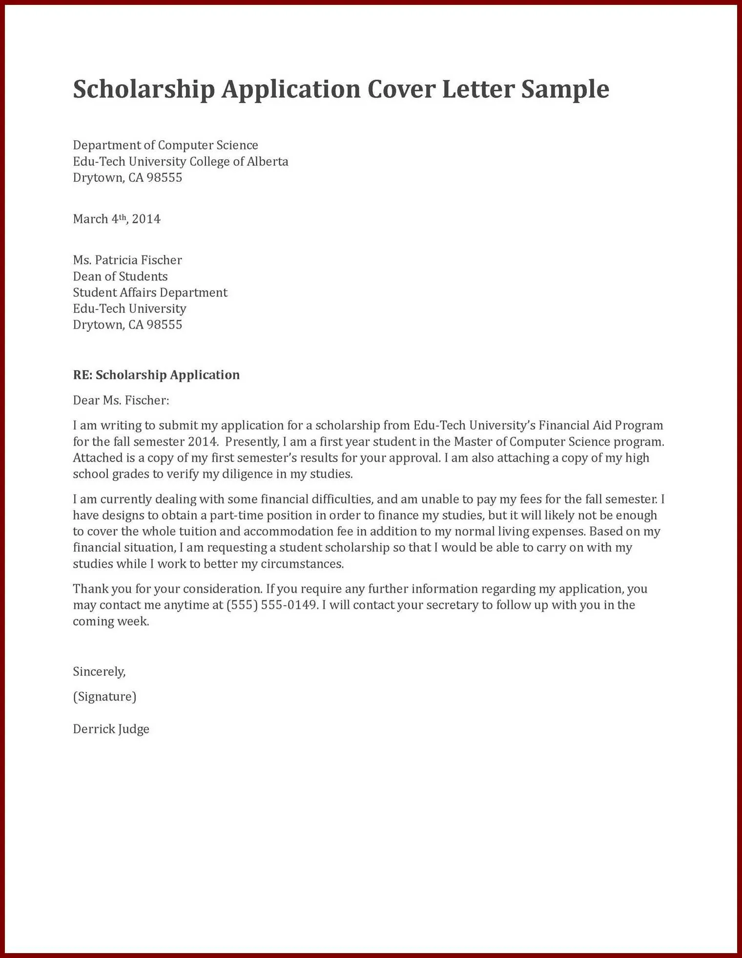 37182 scholarship cover letter formatting