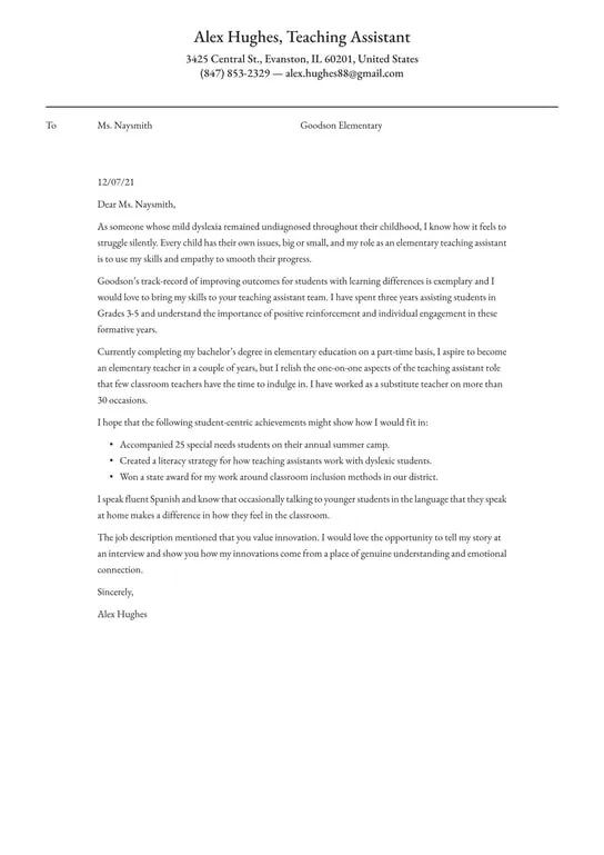 43939 teacher assistant example