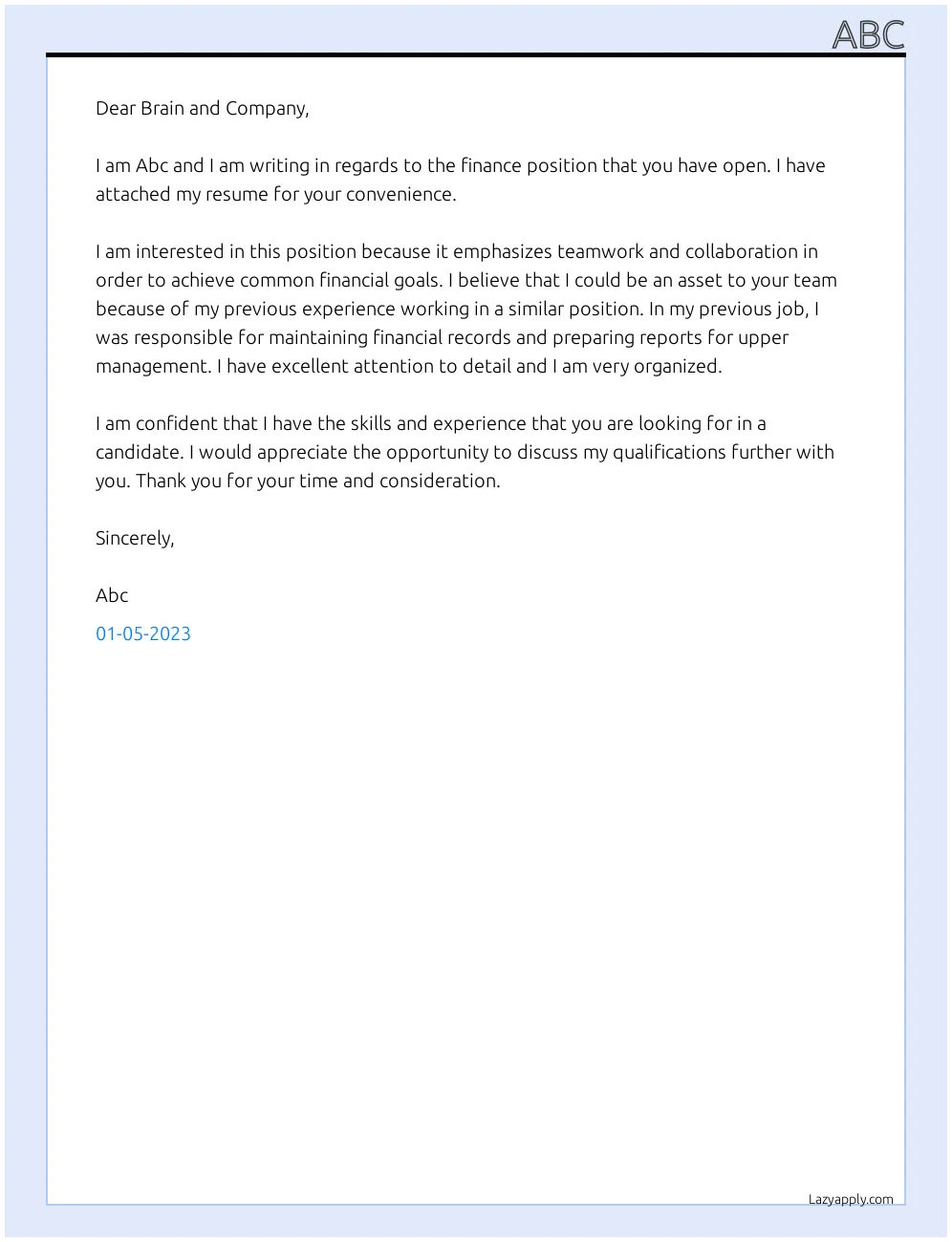 43964 cover letter skills experience