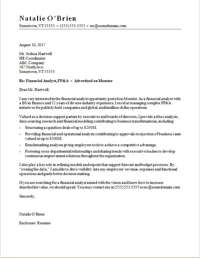 43964 finance cover letter formatting