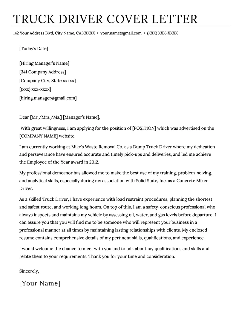 43968 driver cover letter example