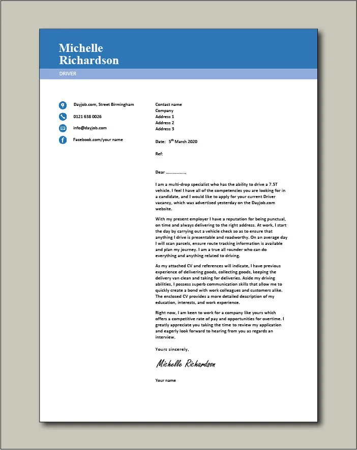 43968 driver cover letter format