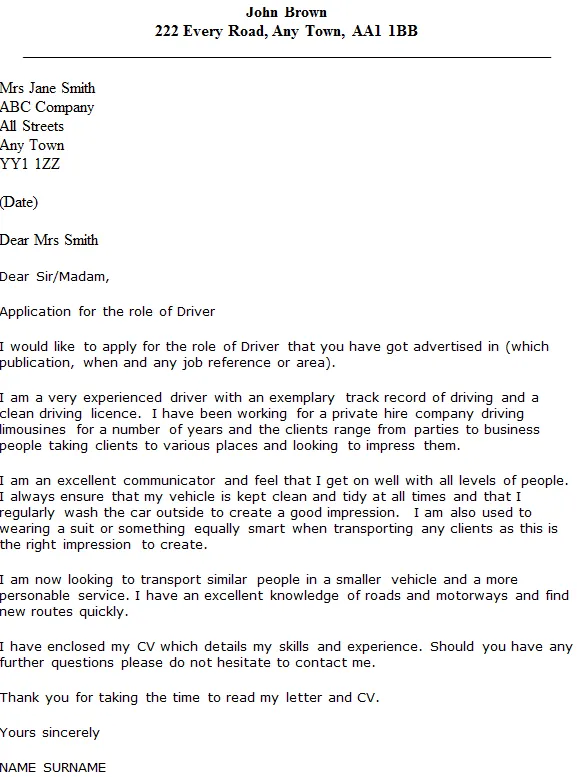43968 driver cover letter structure