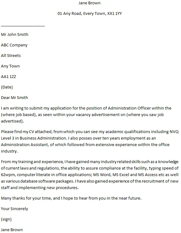 43973 cover letter administration