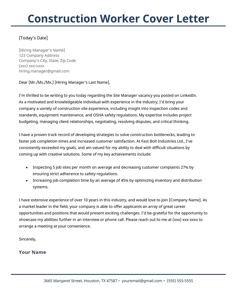 43981 formatting cover letter