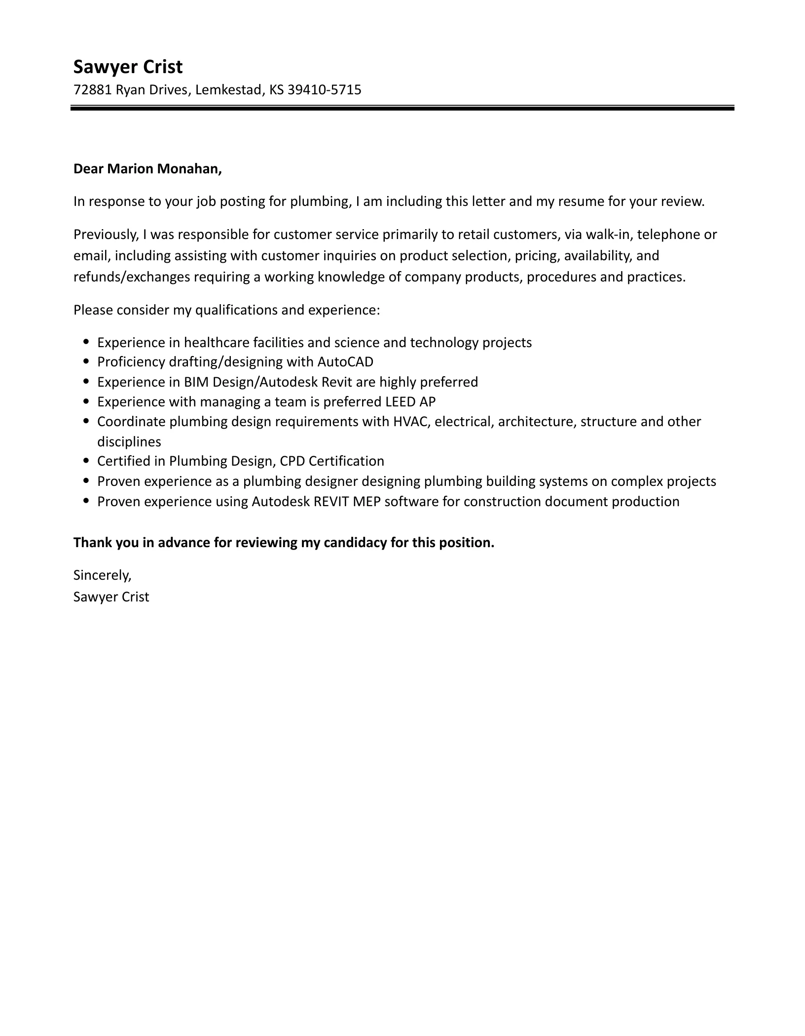 43982 plumbing experience skills
