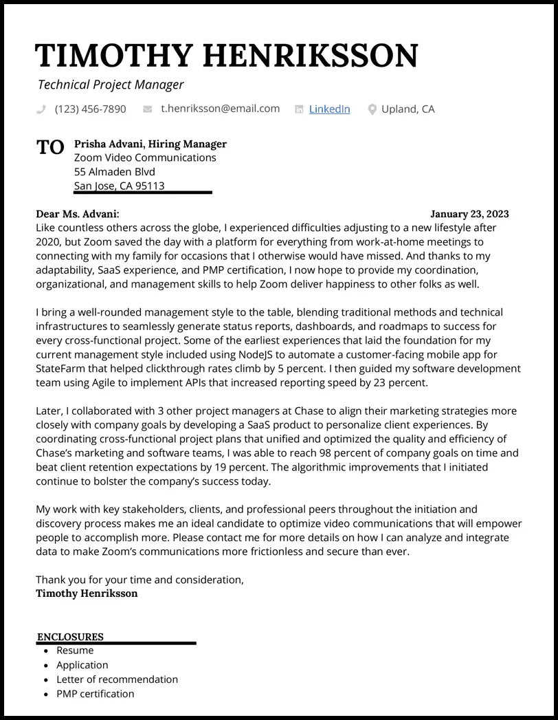 43993 project manager cover letter closing