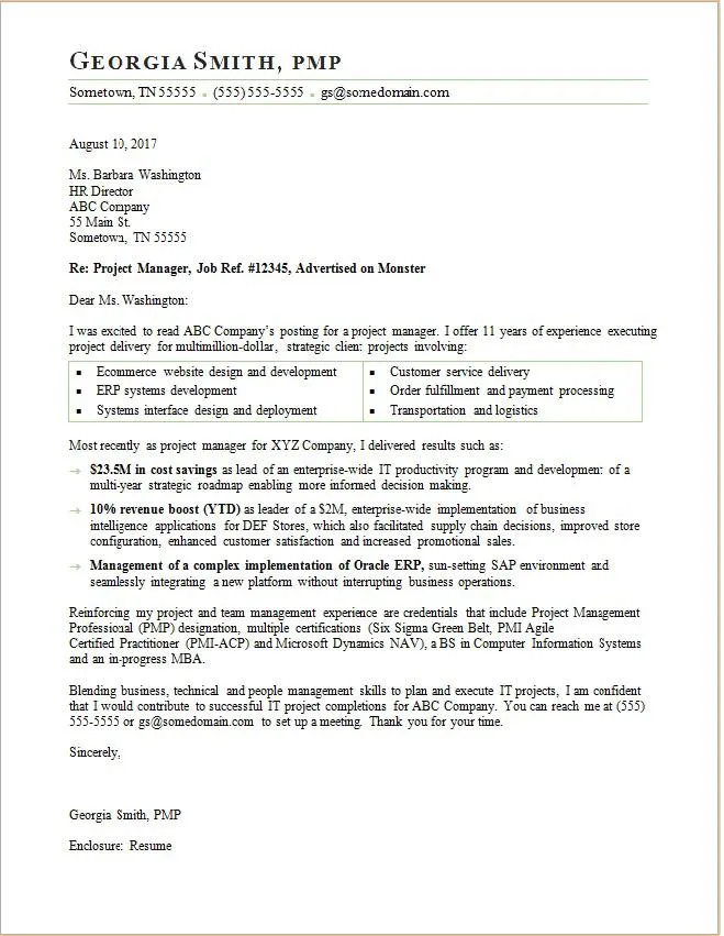 43993 project manager cover letter header