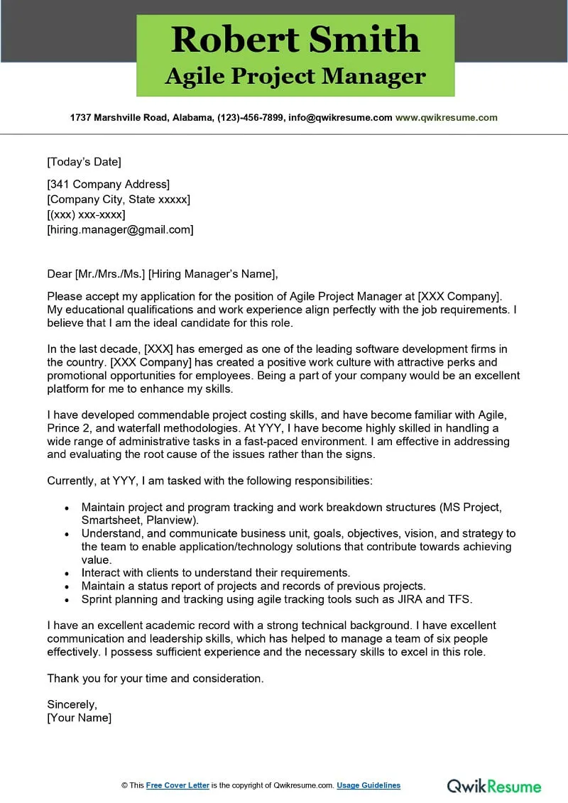 43993 project manager cover letter key components