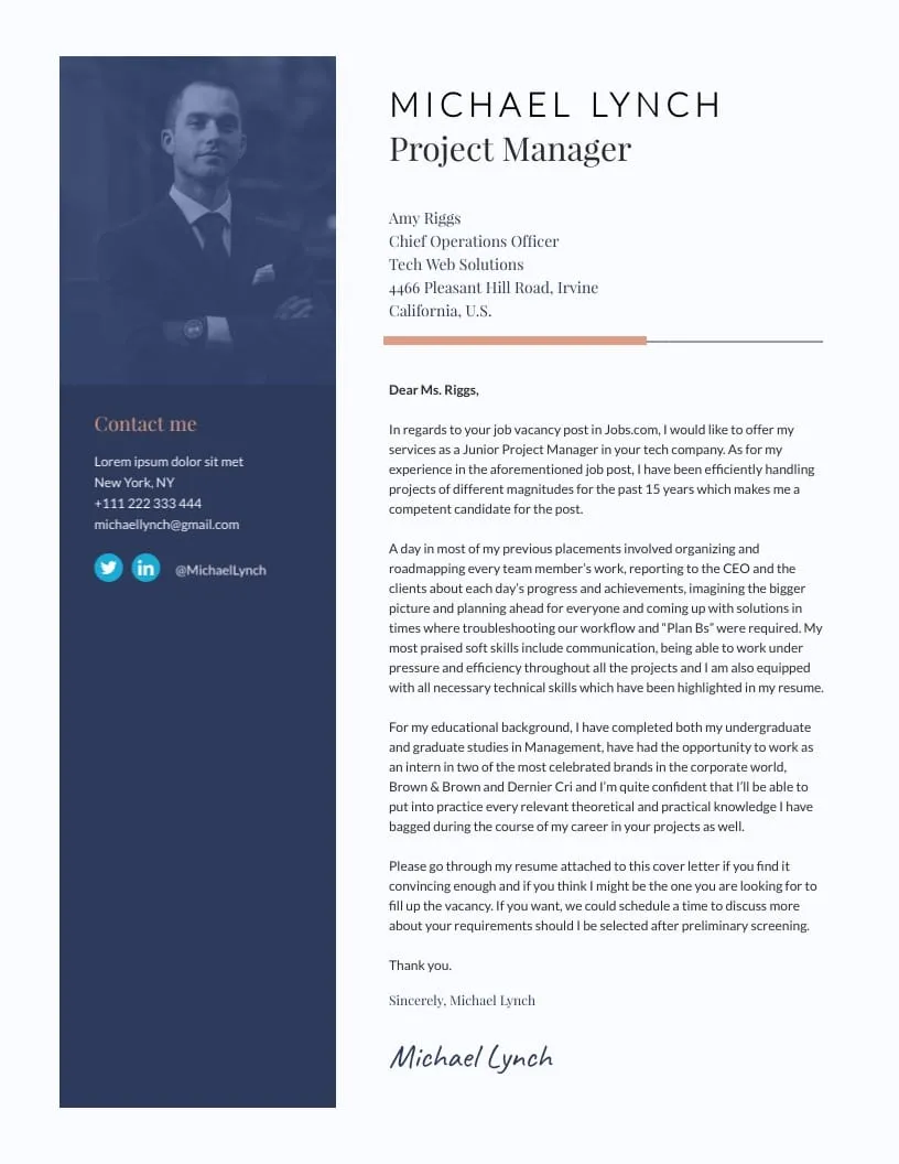 43993 project manager cover letter skills