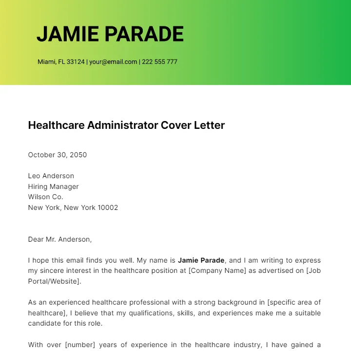 44017 healthcare admin cover letter achievements