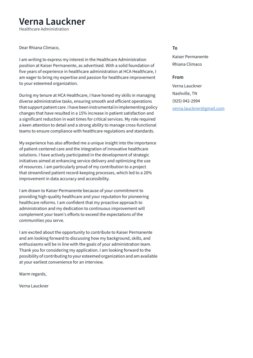44017 healthcare admin cover letter skills
